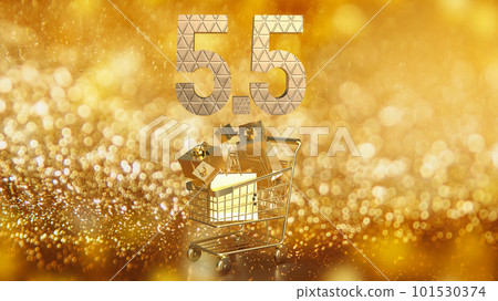The gold number 5.5 on shopping cart for special offer concept 3d rendering 101530374