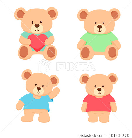 Baby Bears set. Cute bear toy with heart. Hand drawn flat illustrations isolated on white. Baby Bears set. Cute bear toy with heart. Hand drawn flat illustrations isolated on white. 101531278