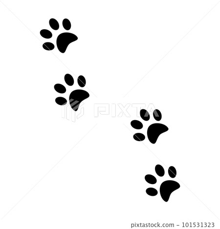 Pads of cat paws. Kitty paw prints. Pets and wild animals. Simple black and white vector isolated on white background 101531323
