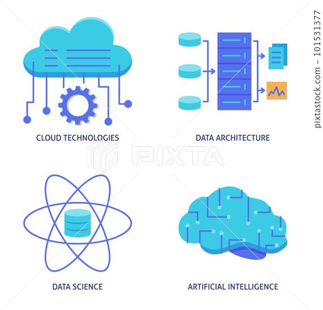 Data science and artificial intelligence flat icon set Data science and artificial intelligence flat icon set 101531377