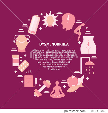 Dysmenorrhea round concept banner in flat style Dysmenorrhea round concept banner in flat style 101531382