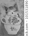 Watercolor painting, kitten sleeping in a teacup 101531890