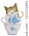 Watercolor painting, kitten sleeping in a teacup 101531891