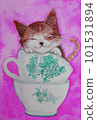 Watercolor painting, kitten sleeping in a teacup 101531894