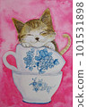 Watercolor painting, kitten sleeping in a teacup 101531898