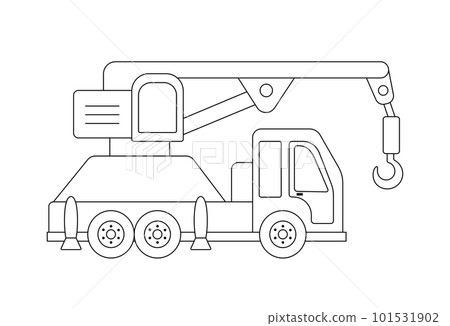 Construction crane. Outline illustration isolated on white. Childish cute construction vehicle Construction crane. Outline illustration isolated on white. Childish cute construction vehicle 101531902