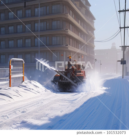 Tractor with snow plow cleaning street Tractor with snow plow cleaning street 101532073