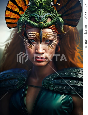 Portrait of amazon warrior woman. AI 101532097