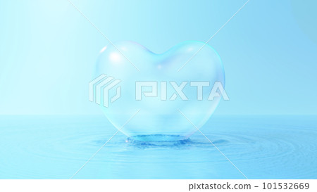 Heart-shaped soap bubbles floating in the water. wide water surface. (Landscape) 101532669