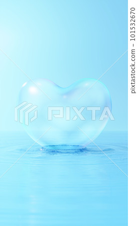 漂浮在水中的心形肥皂泡。寬闊的水面。 (垂直的) 漂浮在水中的心形肥皂泡。寬闊的水面。 (垂直的) 101532670