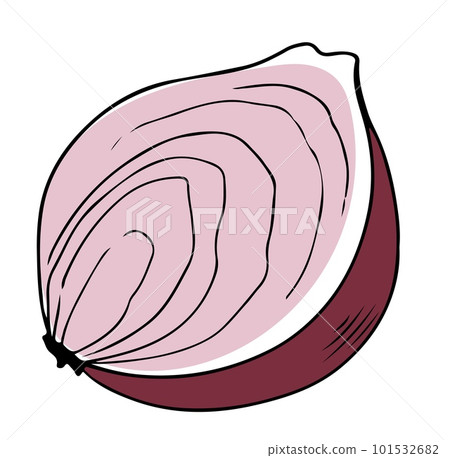 Vector single lineart style red chopped onion half isolated on white background 101532682