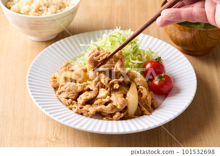 Grilled pork chopped meat with ginger 101532698