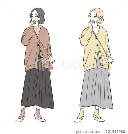 Cardigan, long skirt, fashionable woman 101532988