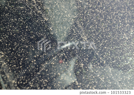 被黃色灰塵弄髒的汽車玻璃 101533323