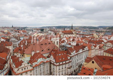 Aerial view of the historic buildings in the Old Town of Prague, Czech Republic 101534074