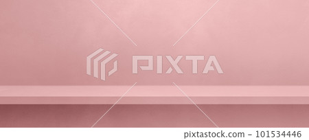 Empty shelf on a light pink concrete wall. Background template. Horizontal banner mockup 101534446