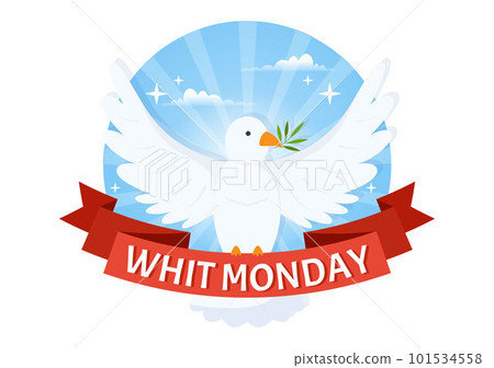 Whit Monday Vector Illustration with a Pigeon or Dove for Christian Community Holiday of the Holy Spirit in Flat Cartoon Hand Drawn Templates 101534558