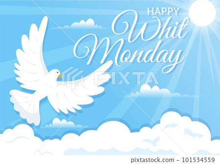 Whit Monday Vector Illustration with a Pigeon or Dove for Christian Community Holiday of the Holy Spirit in Flat Cartoon Hand Drawn Templates 101534559