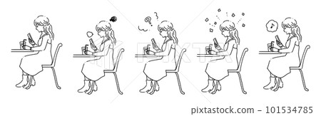 Woman looking at smartphone 2 black and white set 101534785