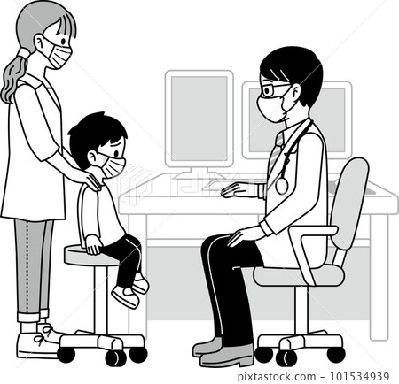 接受體檢的父母和孩子(男孩)單色面具 接受體檢的父母和孩子(男孩)單色面具 101534939
