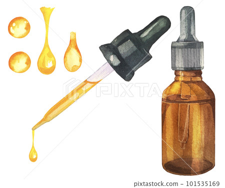 水彩繪製的芳香油、滴管和油的插圖集 水彩繪製的芳香油、滴管和油的插圖集 101535169