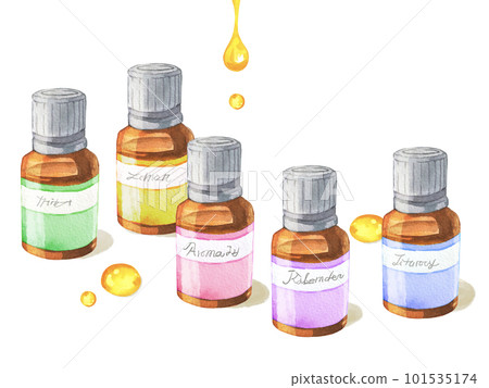 水彩畫的芳香油和芳香瓶的插圖 水彩畫的芳香油和芳香瓶的插圖 101535174