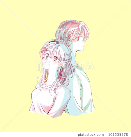 A lonely man and woman leaning back to back, unrequited love 101535378