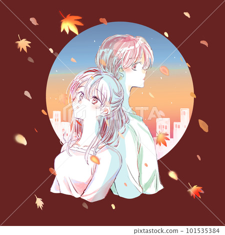 孤獨的男人和女人背靠背的單戀紅葉 101535384