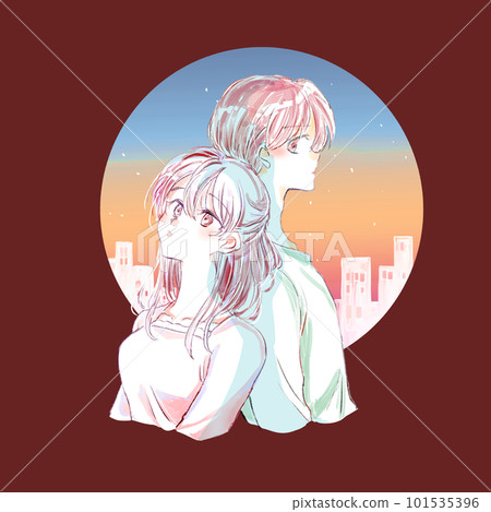 Lonely man and woman back to back, unrequited love, cityscape, dusk Lonely man and woman back to back, unrequited love, cityscape, dusk 101535396