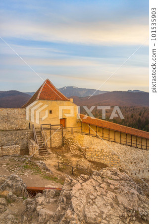 Rasnov Fortress wall and old town view in Romania Rasnov Fortress wall and old town view in Romania 101535903