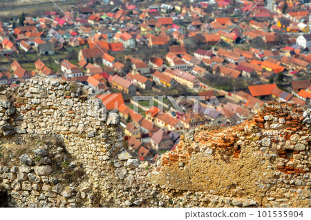Rasnov Fortress wall and old town view in Romania Rasnov Fortress wall and old town view in Romania 101535904