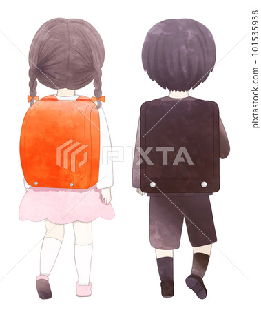 Illustration of the back of an elementary school student carrying a school bag 101535938
