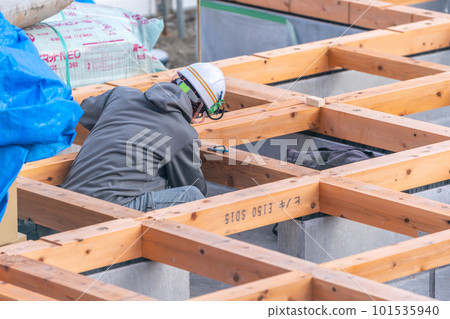 Construction site craftsman wooden base joists 101535940