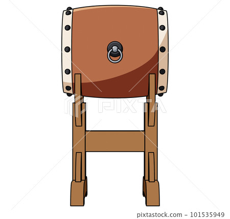 Illustration of a Japanese drum on a platform seen from the side 101535949