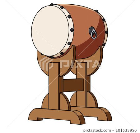 Illustration of a Japanese drum on a stand seen from an angle 101535950