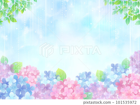 雨季和繡球花框水彩插圖 101535972