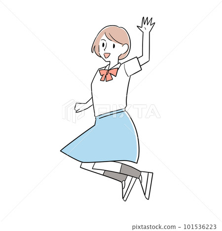 制服跳躍和揮手的女孩 制服跳躍和揮手的女孩 101536223