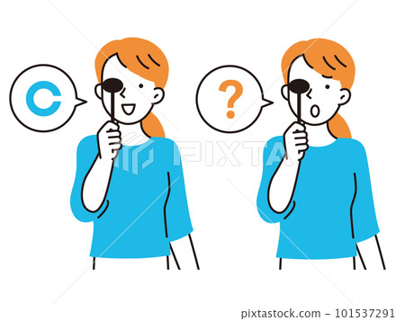 Young woman taking an eye test illustration set 101537291