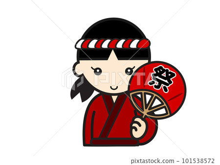 一個拿著節日扇子的 happi 外套的女孩 一個拿著節日扇子的 happi 外套的女孩 101538572