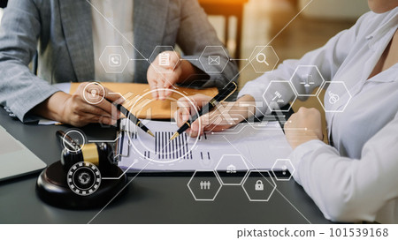 Business and Male lawyer or judge consult having team meeting with client, Law and Legal services concept Business and Male lawyer or judge consult having team meeting with client, Law and Legal services concept 101539168