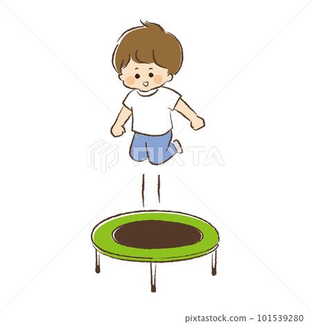 Boy playing on a home trampoline Boy playing on a home trampoline 101539280