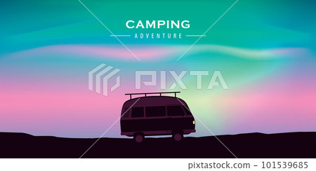 camping adventure with camper van aurora borealis background 101539685