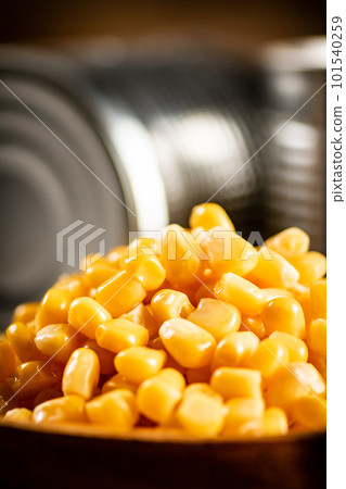 A pile of canned corn. A pile of canned corn. 101540259