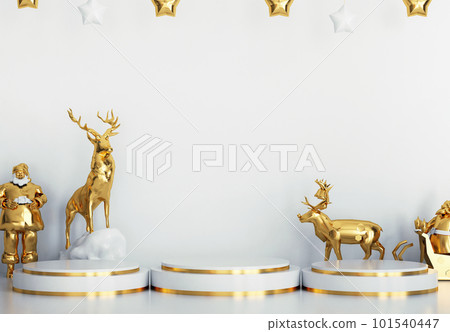 christmas pedestal podium concept. scene with christmas object and white background, white product display, luxury 3d render. stand for christmas gift, showcase, cosmetic, podium product. 101540447