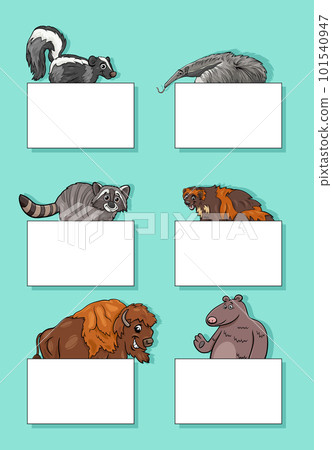 cartoon animal characters with cards or banners design set 101540947