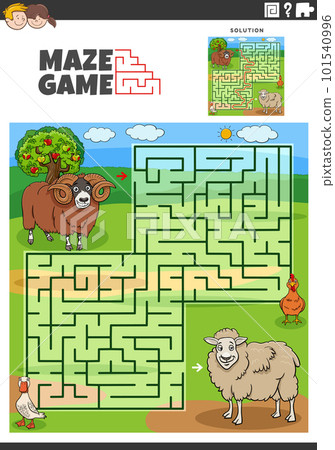 maze game activity with cartoon sheep characters maze game activity with cartoon sheep characters 101540996