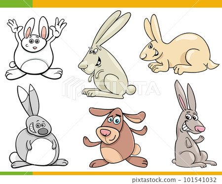 Cartoon Rabbit Character Identification happy cartoon rabbits animal characters set - Stock Illustration ...