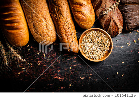 Various bread with grain in a bowl on the table. Various bread with grain in a bowl on the table. 101541129