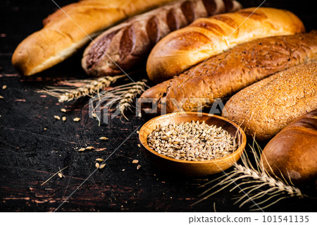 Various bread with grain in a bowl on the table. Various bread with grain in a bowl on the table. 101541135