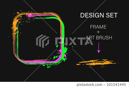 Set of design elements, square frame, grunge art brush. Geometric shape with copy spase, paint brush strokes, spattered paint of neon bright colors. Virtual abstract clip art Set of design elements, square frame, grunge art brush. Geometric shape with copy spase, paint brush strokes, spattered paint of neon bright colors. Virtual abstract clip art 101541445